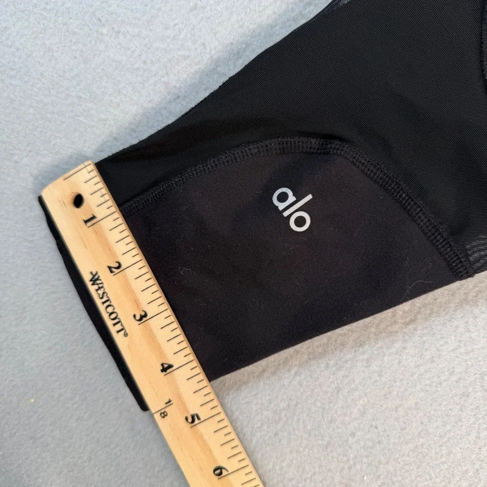 Alo Yoga Coast Mesh Inset Crop Leggings Black High Waist Athletic Pants